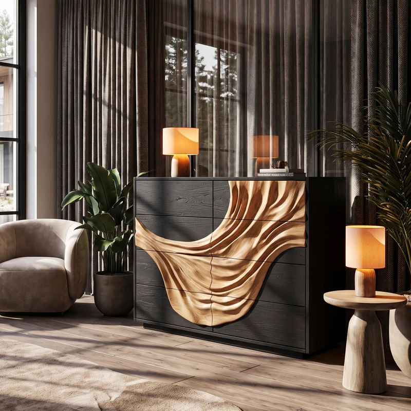 Contemporary Black Dresser With Strong Linear Detailing For Bedroom SINLHADR017