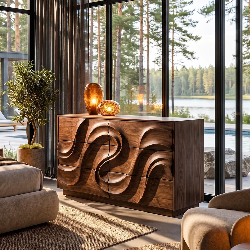 Organic Bedroom Dresser With Flowing Wave Pattern For Bedroom SINLHADR016