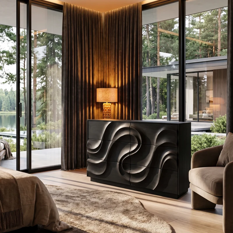 Organic Bedroom Dresser With Flowing Wave Pattern For Bedroom SINLHADR016