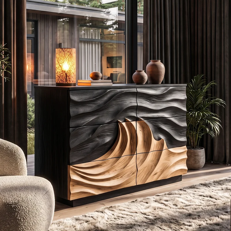 Modern Black Dresser With Light Contrast Panels For Bedroom SINLHADR015