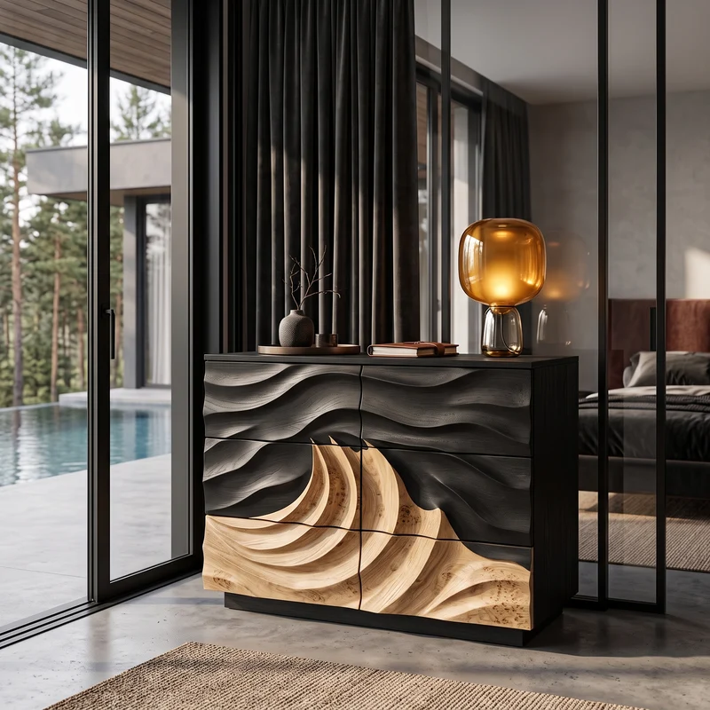 Modern Black Dresser With Light Contrast Panels For Bedroom SINLHADR015