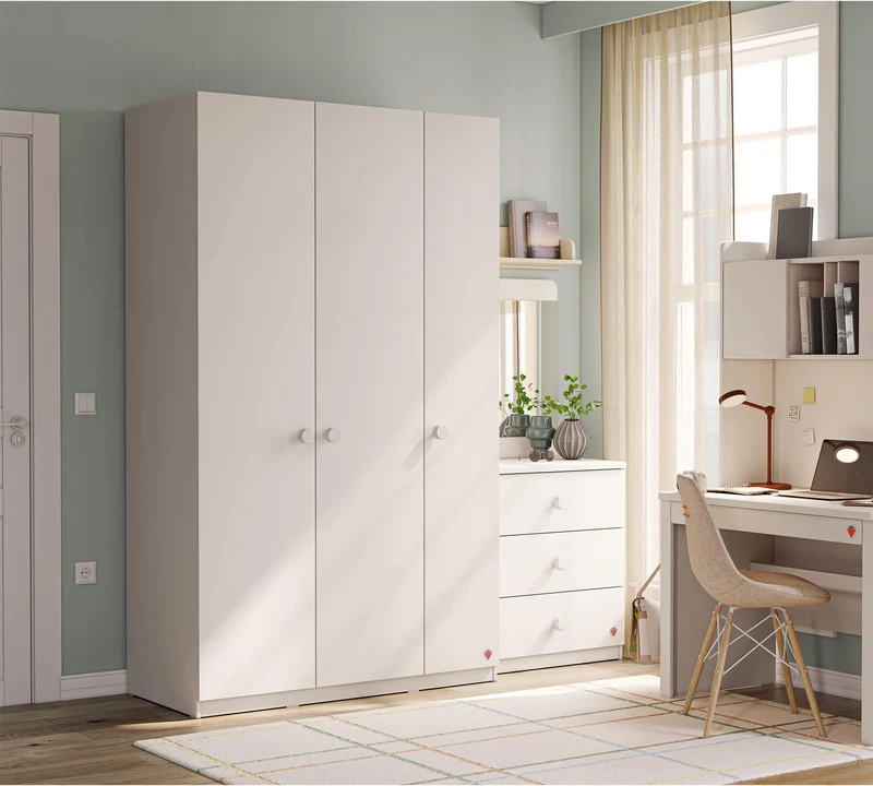 Varia Krem 3 Kapılı Line Dolap