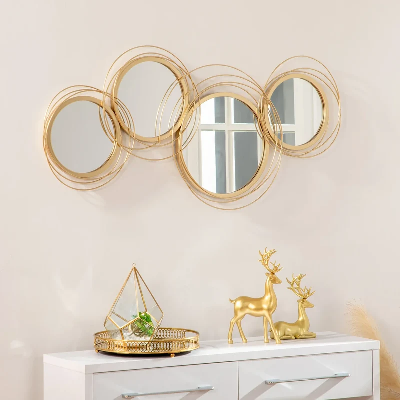 Miroirs Ronds Dorés Muraux 107 cm - Composition 4 Miroirs & Cercles Métal