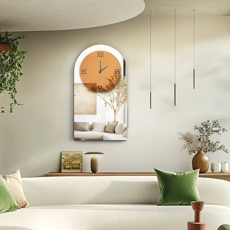 Miroir salon design avec horloge – Verre bicolore haut de gamme