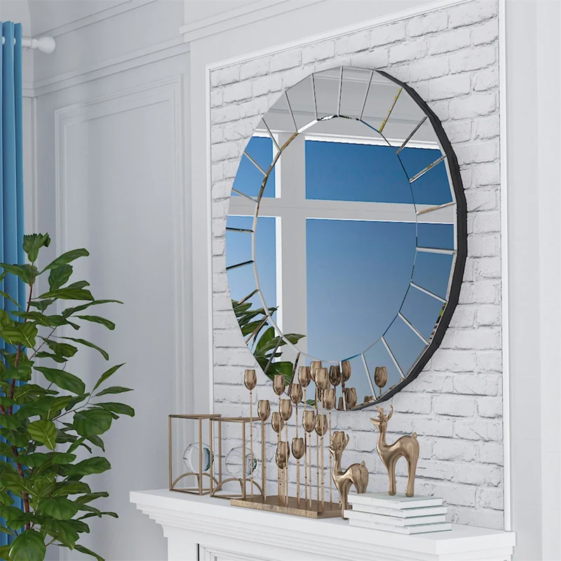 Grand Miroir Rond Design 80 cm – Bordure Miroir Facetté, Déco Murale Moderne