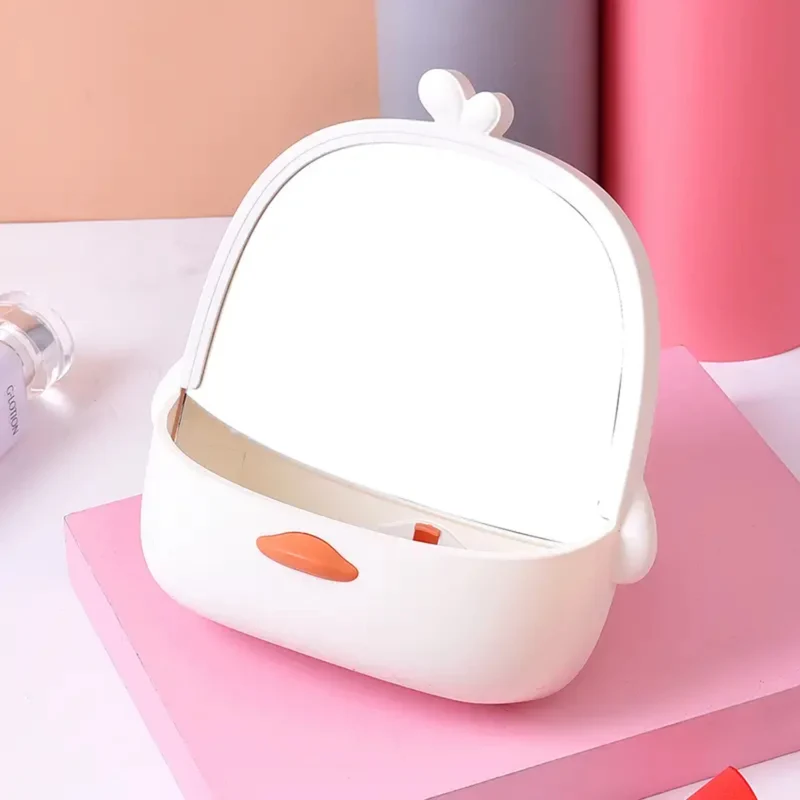 Miroir de table kawaii avec rangement — 18×17 cm, à poser ou mural