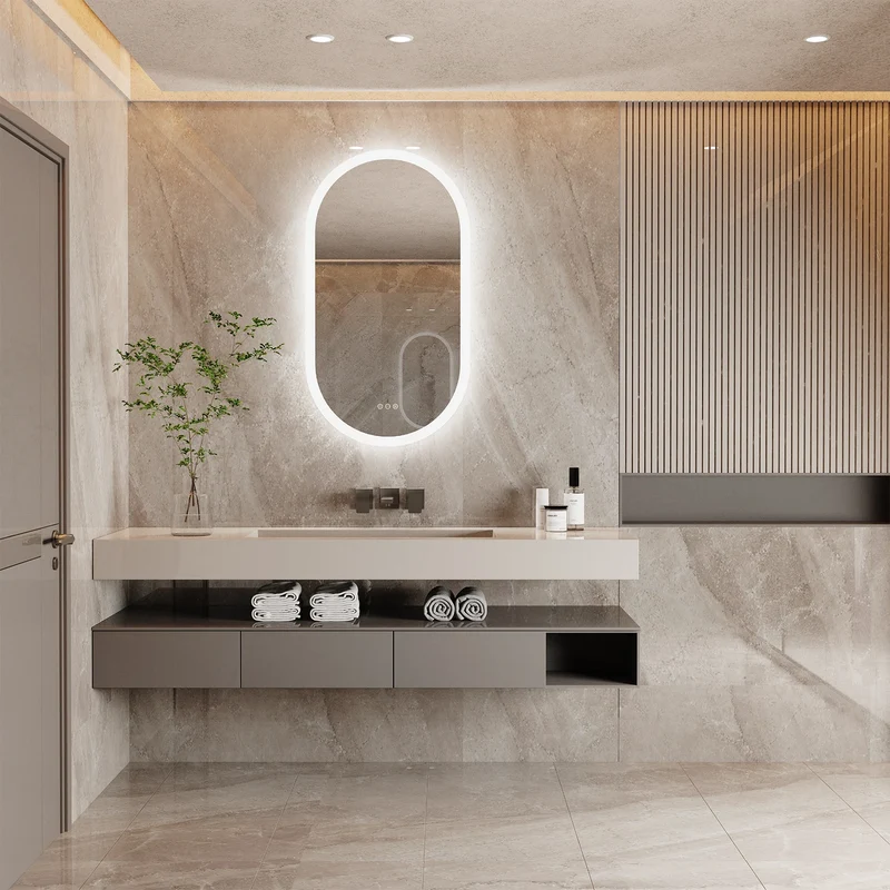 Miroir Salle de Bain Rectangulaire Arrondi : LED, IP56