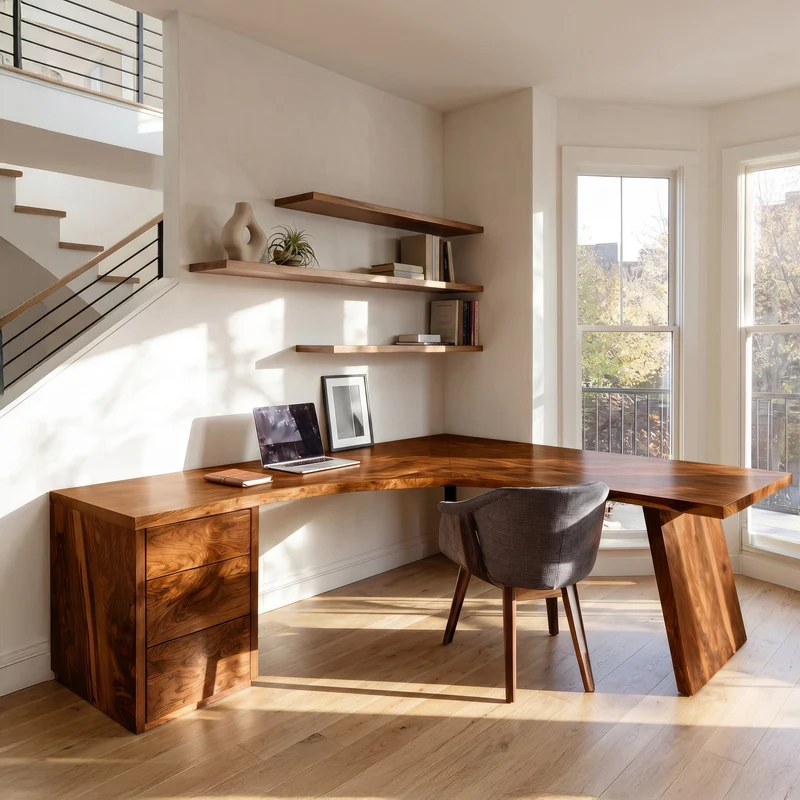Rustic Wooden L-Shaped Desk For Bright Study Room RTTHHNDE106