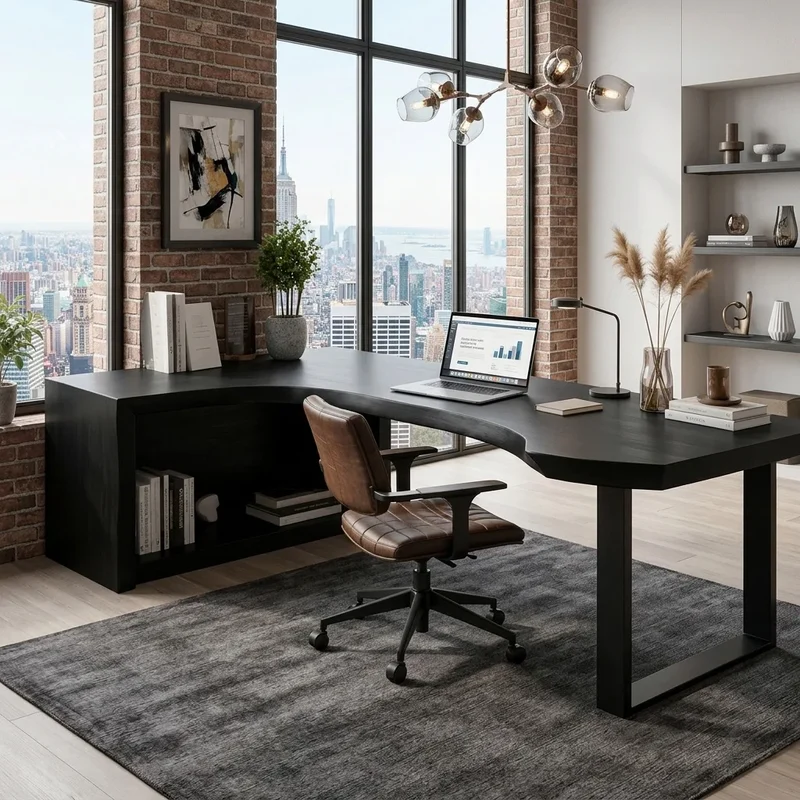 Rustic Live Edge L-Shaped Desk For Home Office RTNGHNDE120