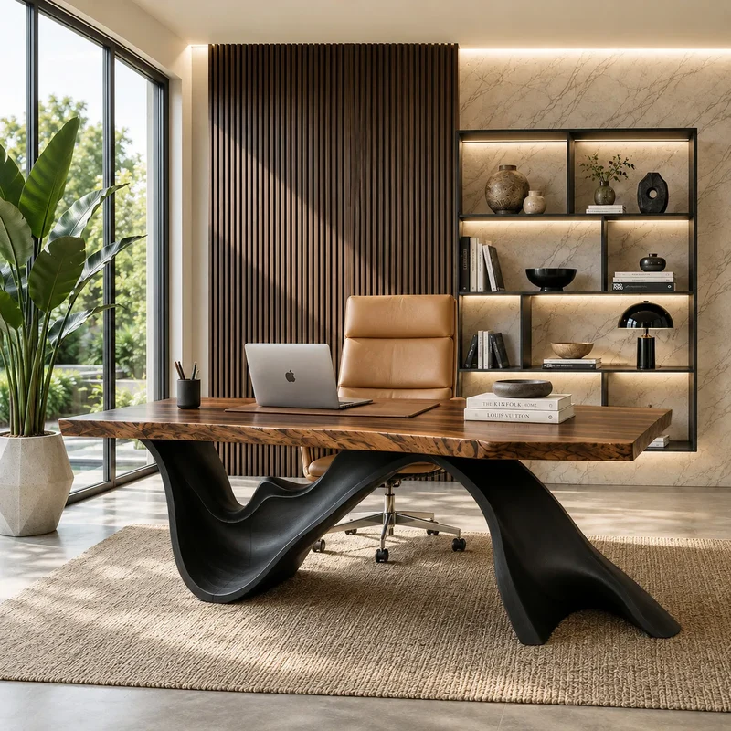 Contemporary Live Edge Sculptural Executive Desk For Home Office RTNGHNDE117