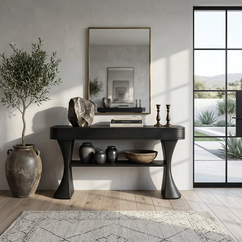Scandinavian Sculptural Wood Console Table For Entryway RTTHHNCS067