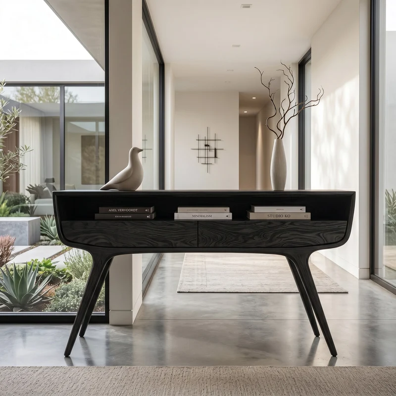 Mid Century Curved Console Table With Drawers For Entryway RTTHHNCS057
