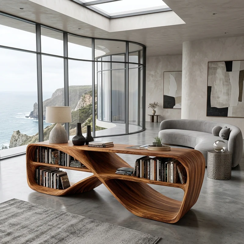 Contemporary Sculptural Natural Wood Console Table For Living Room RTTHHNCS049