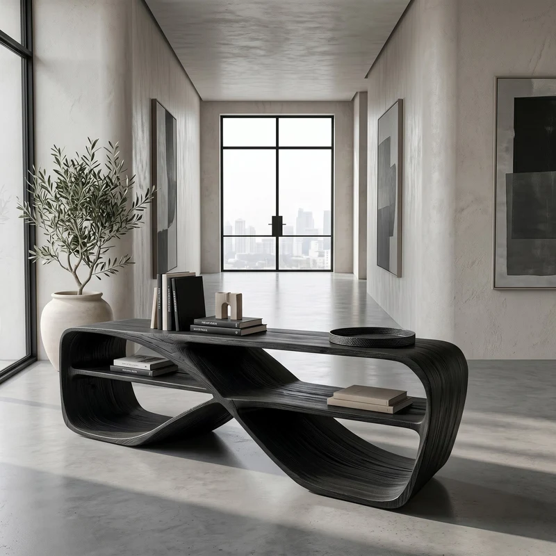 Contemporary Sculptural Natural Wood Console Table For Living Room RTTHHNCS049