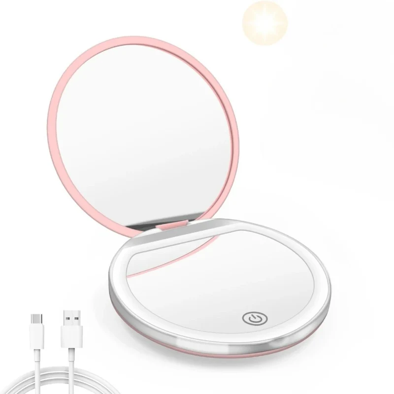 Miroir De Poche Avec Lumière LED Rechargeable et Compact