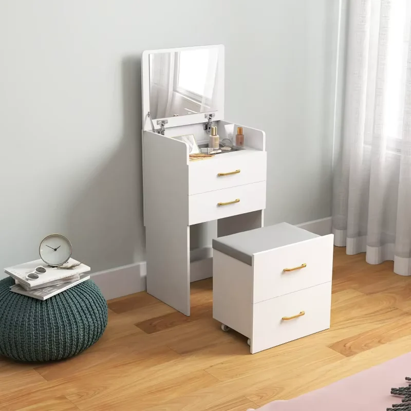 Armoire Bijoux Coiffeuse avec Miroir Rabattable & Tabouret