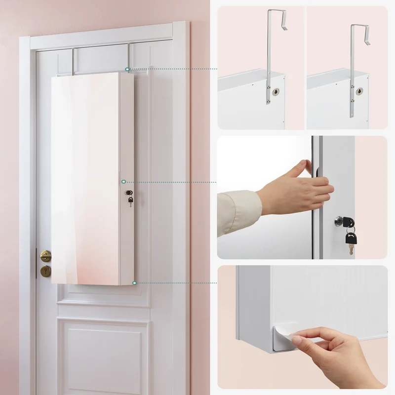 Armoire bijoux miroir mural blanche avec éclairage LED intégré