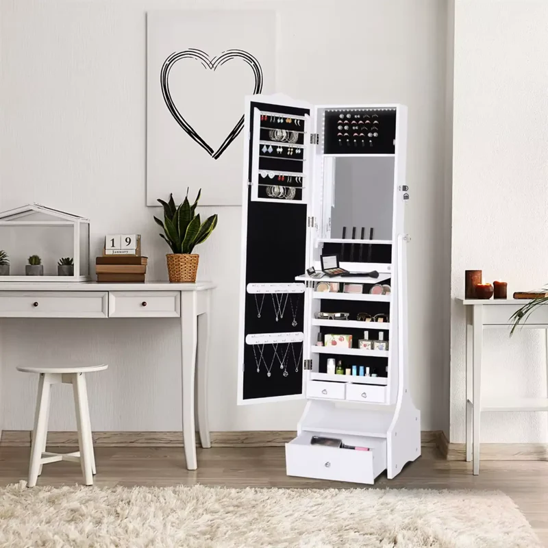 Grande armoire bijoux miroir pas cher avec rangements pratiques et miroir intégral