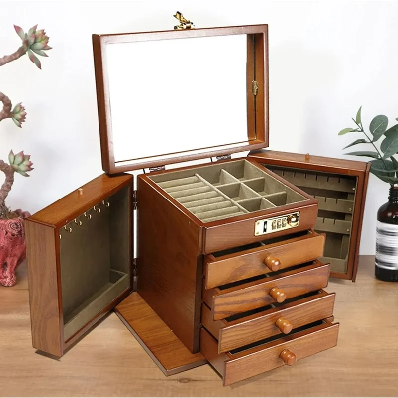 Petite Armoire à Bijoux Miroir en Bois sécurisée – style rustique élégant