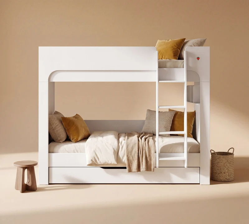 Nest Bunk Bed White (90x200 cm) (With Pull-out Drawer)