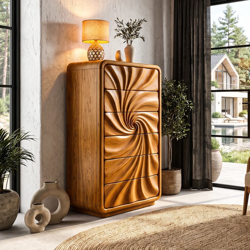 Modern Tall Dresser With Flowing Wave Drawer Design For Bedroom SINLHADR002