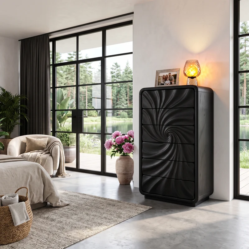 Modern Tall Dresser With Flowing Wave Drawer Design For Bedroom SINLHADR002