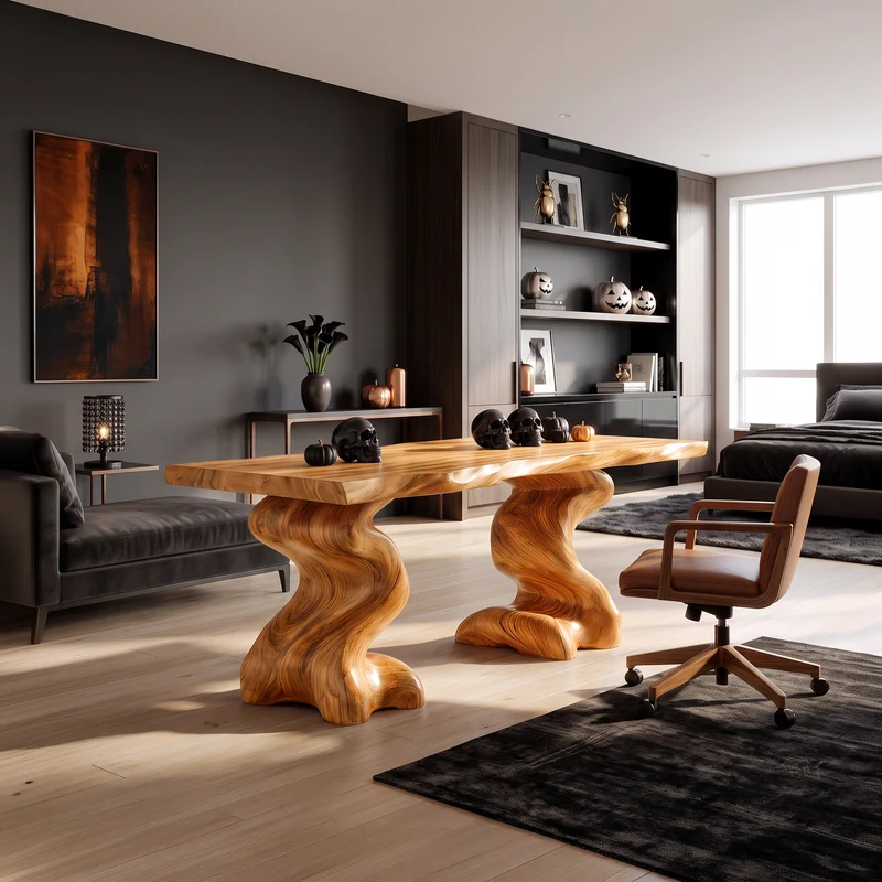 Natural Wooden Desk With Root Form Base For Workspace SINLSADE184