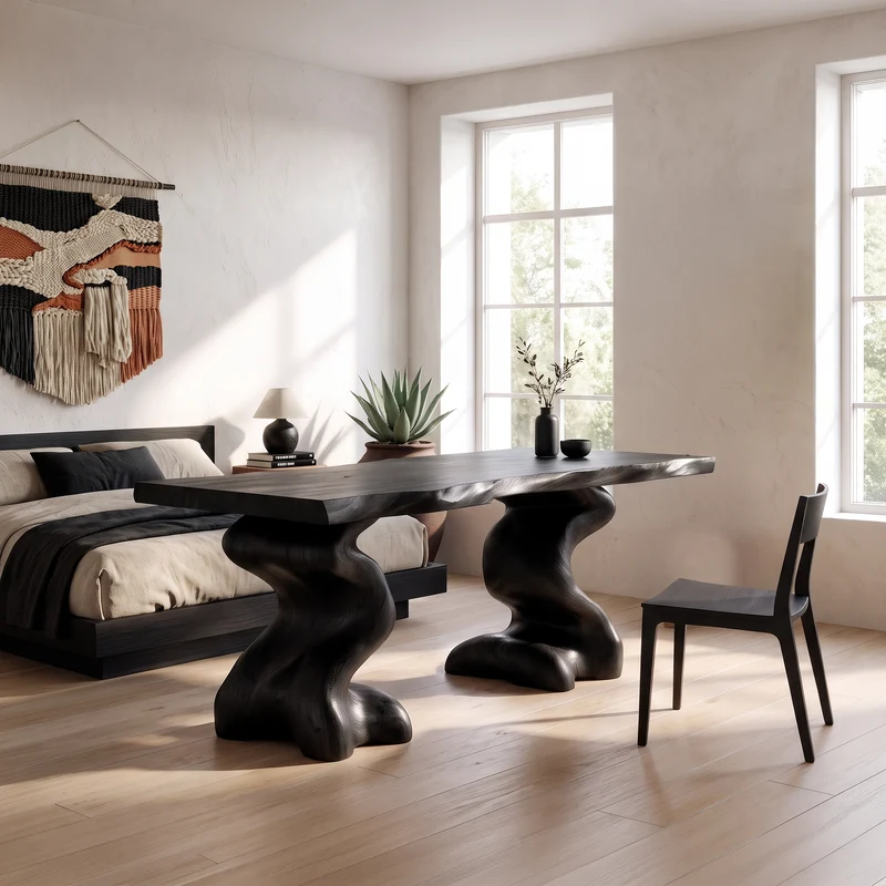 Natural Wooden Desk With Root Form Base For Workspace SINLSADE184