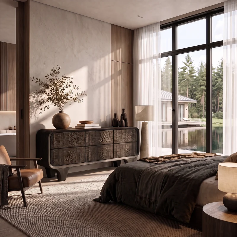 Contemporary Solid Wood Dresser With Smooth Curved Corners For Bedroom SINLKIDR001