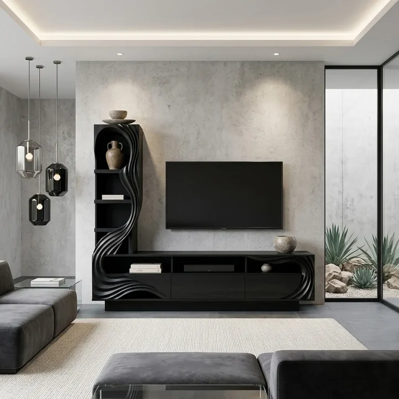 Modern Sculptural Wooden TV Console With Storage For Living Room RTNGHNTVC144