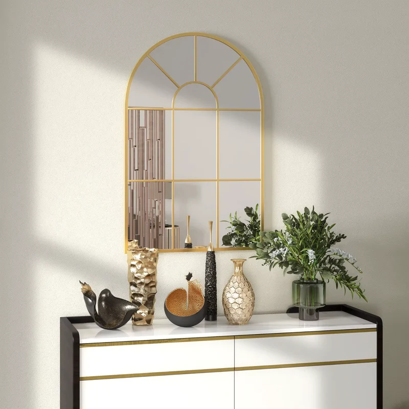 Grand miroir doré – style verrière lumineux