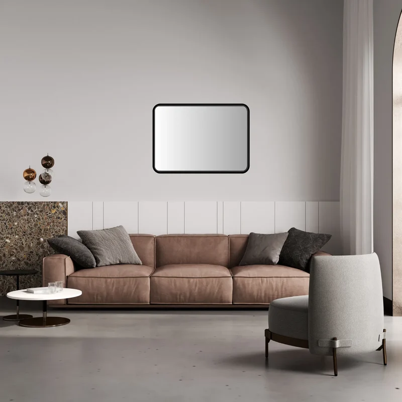 Miroir cadre noir rectangulaire – Style moderne pour pièce à vivre ou salle de bain