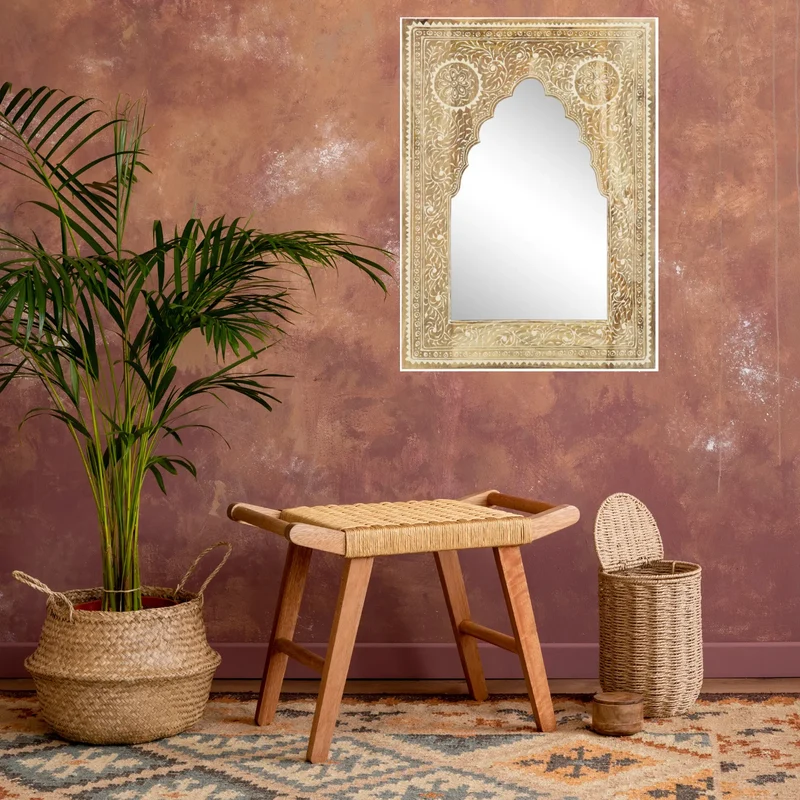 Miroir oriental en bois de manguier sculpté à la main