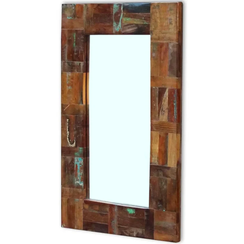 Miroir mural rectangulaire en bois recyclé multicolore – Style vintage patchwork artisanal