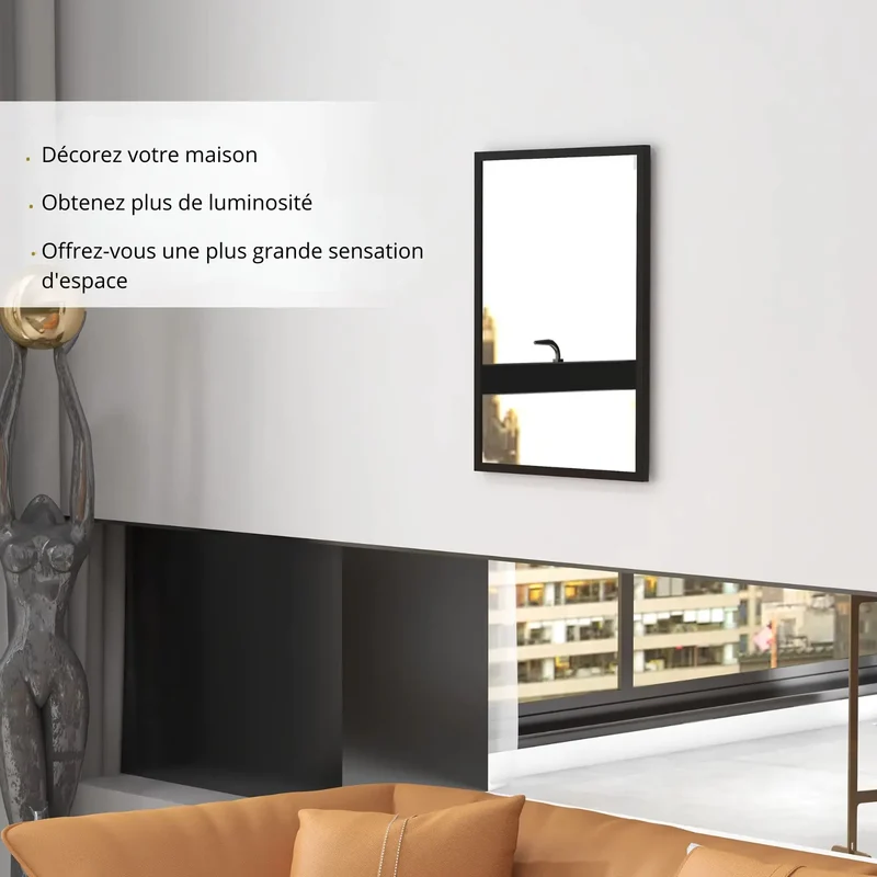 Miroir Rectangulaire Noir 70x50cm Cadre MDF - Haute Définition