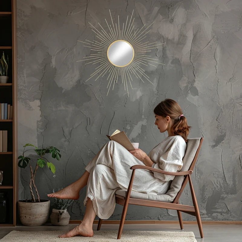 Miroir Soleil Doré 60 cm – Design Mural Rayonnant et Chic