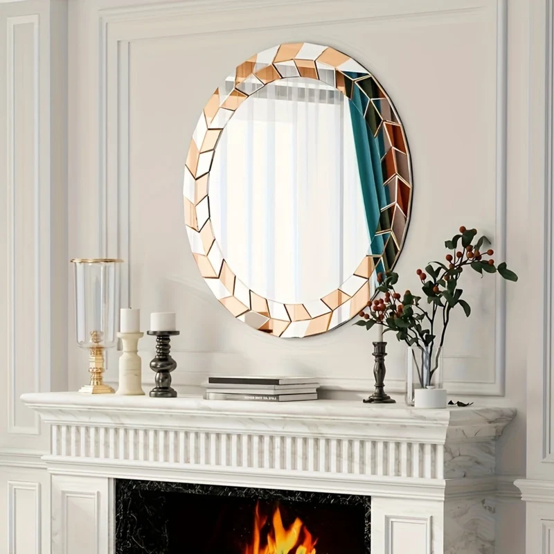 Miroir Rond Doré 80 cm - Design Géométrique et Reflet Haute Définition