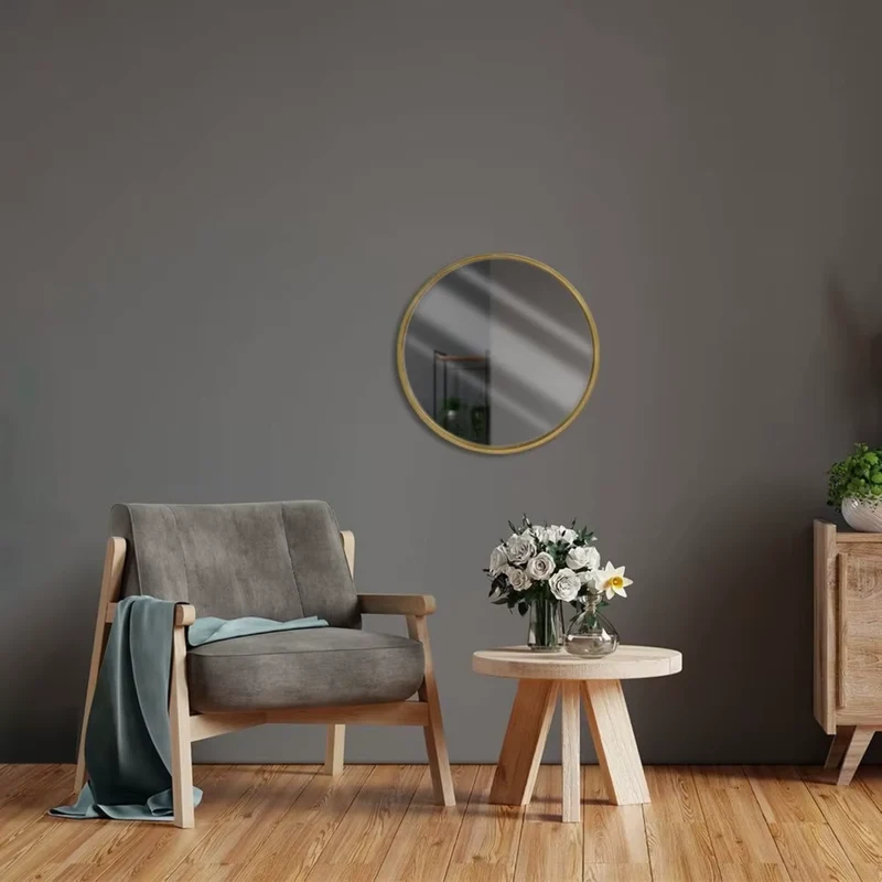 Miroir Rond en Bois Doré 30 cm au Design Élégant
