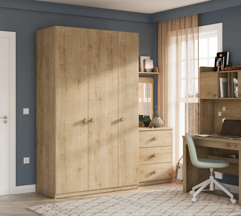 Mocha 3 Doors Line Wardrobe