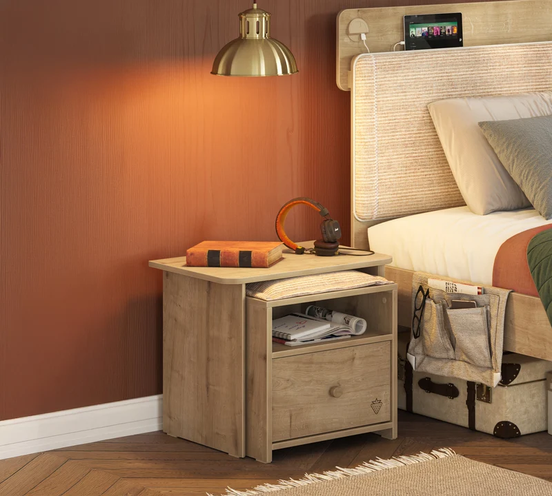 Mocha Nightstand With Table