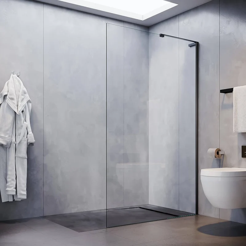 SONNI Duschwand Glas 90-120 x 200cm Schwarz mit NANO Glas Sicherheitsfolie Duschtrennwand Glas Walk In Glaswand Dusche
