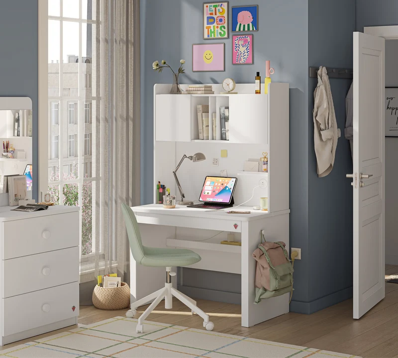 Varia White Small Study Desk (With Study Unit With Cabinet)
