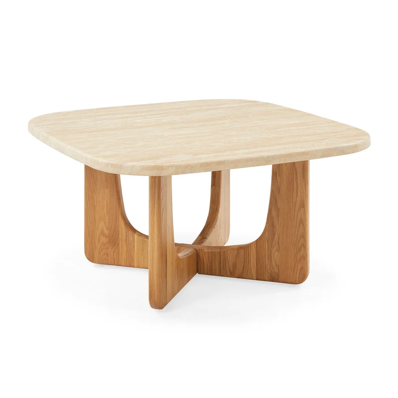 Orion Couchtisch, Eiche natur/Travertin | 90x90