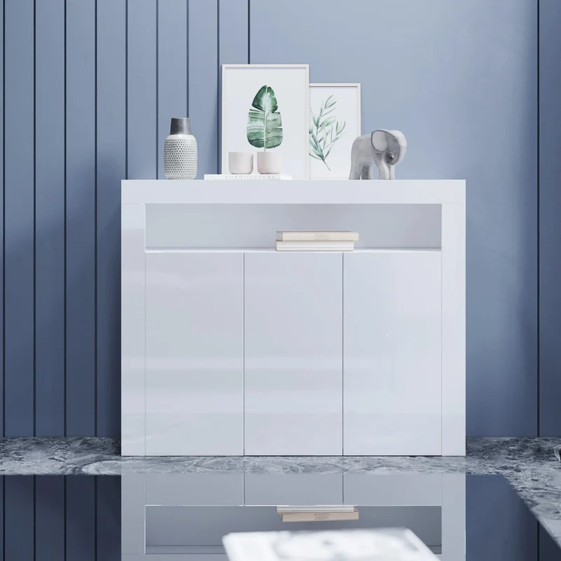 SONNI Sideboard Weiss Hochglanz Wohnzimmer, LED Kommode, Wohnzimmermöbel Wohnzimmerschrank Standschrank B116xH93xT35cm