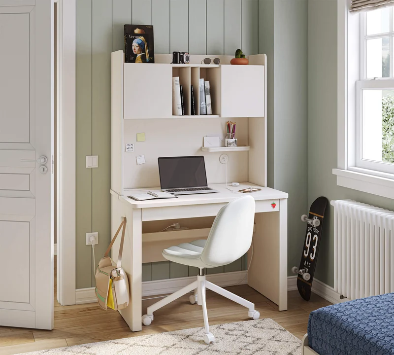 Varia Cream Small Study Desk (With Study Unit With Cabinet)