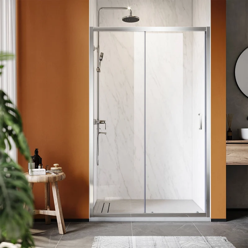 SONNI Dusche Nischentür Schiebetür mit Rahmen ESG Glastür 100-170cm Höhe 185cm