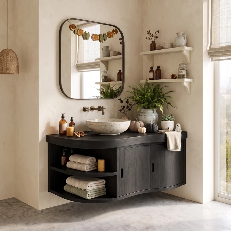 Mid Century Pumpkin Wall Mounted Bathroom Vanity SILDTTRBRV222