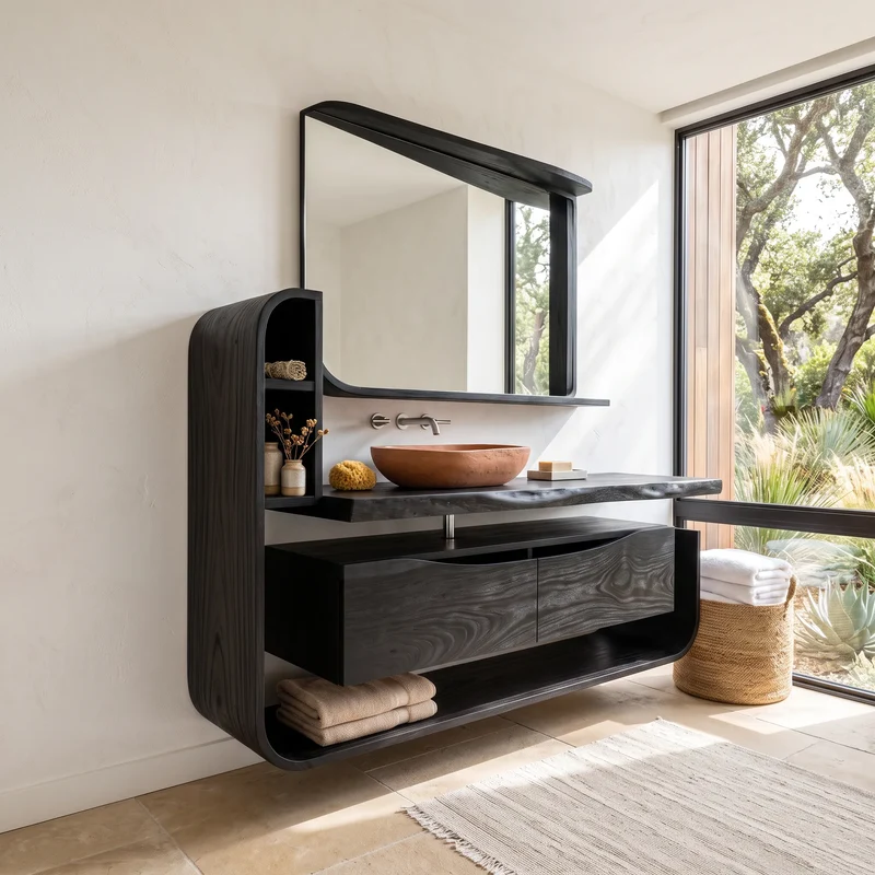 Handcrafted Organic Floating Bathroom Vanity Luxury Ensuite SILDTTRBRV202