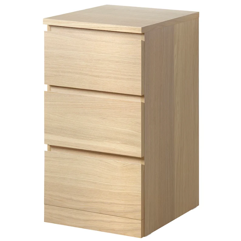 MALM Chest of 3 drawers, white stained oak veneer, 40x78 cm