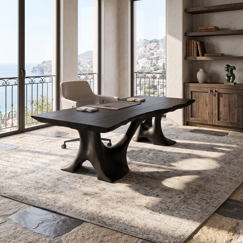 Rustic Halloween Live Edge Desk With Flowing Statement Legs For Workspace SINLSADE163